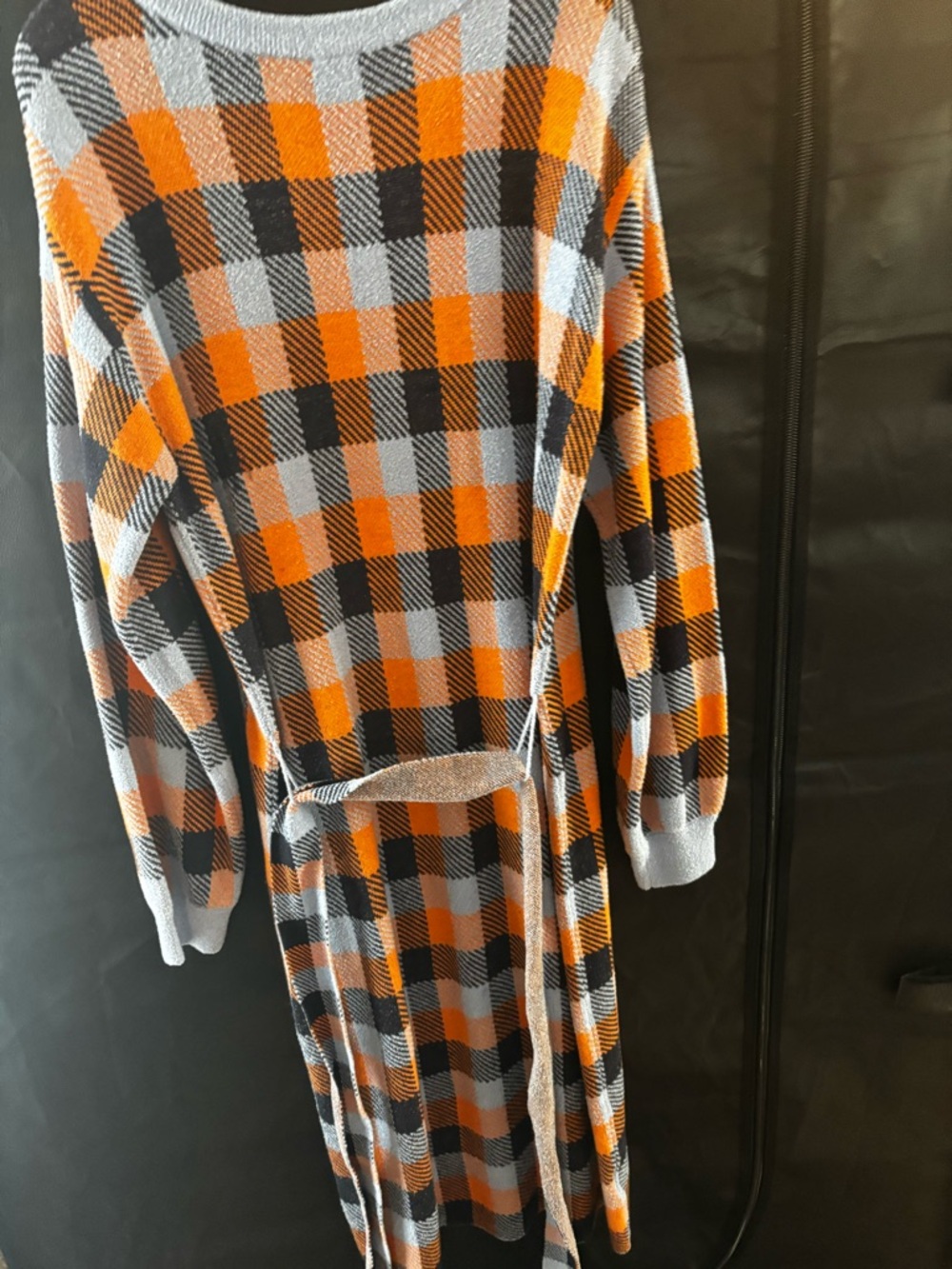 Ann Taylor Check Plaid Belted Midi Sweater Dress - Picture 6 of 9